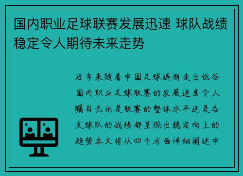 国内职业足球联赛发展迅速 球队战绩稳定令人期待未来走势